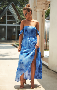 Blue Hawaiian High Slit Maxi Dress