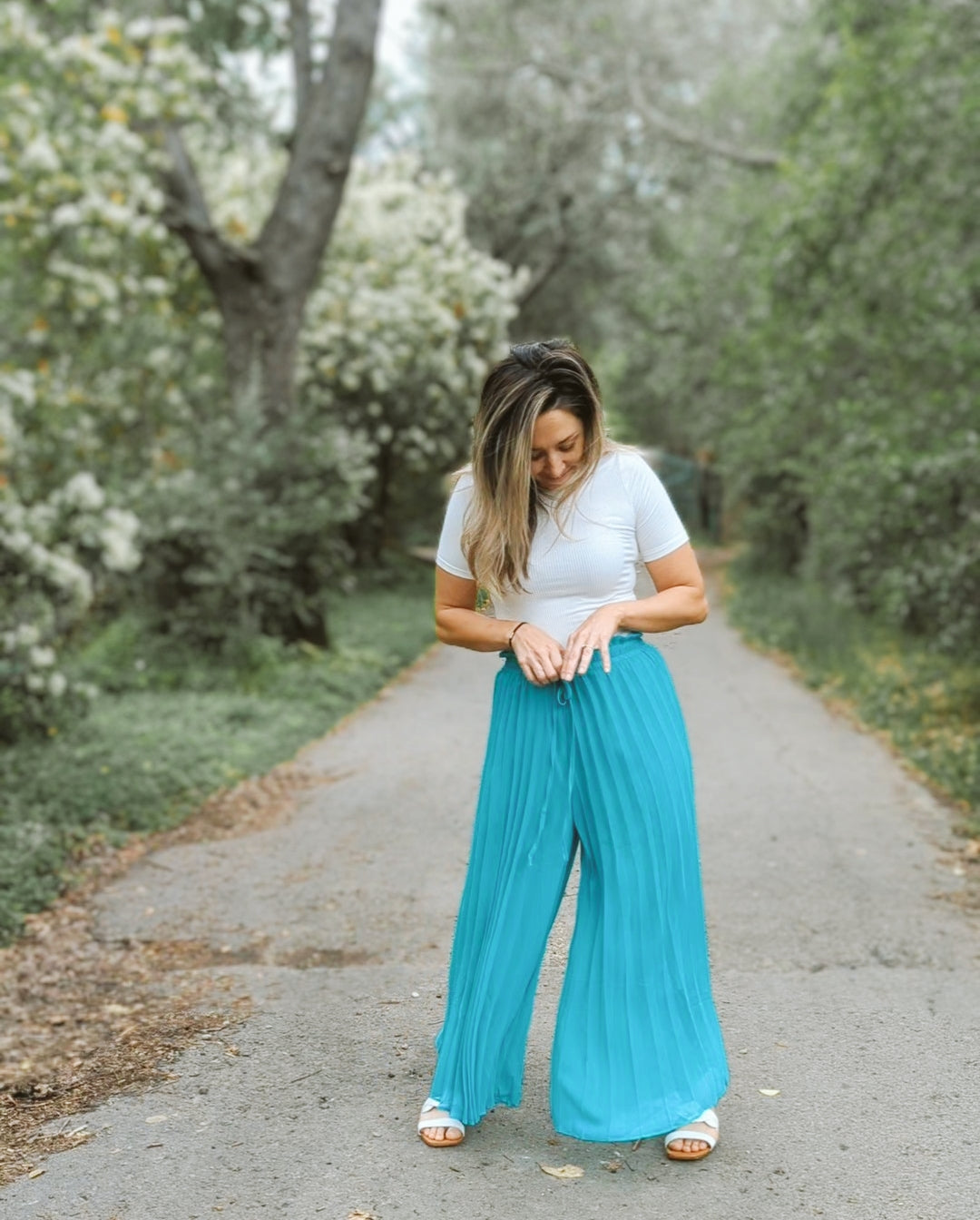 Pleated Palazzo Pants, Turquoise – Two Wild Roses Boutique