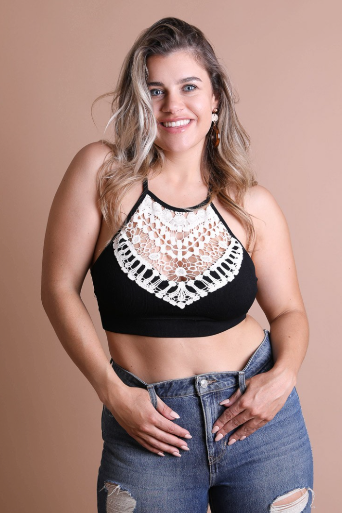 High Neck Lace Stretch Bralette - Small to XL - Several Colors Available! –  Tiffany Cagle Boutique