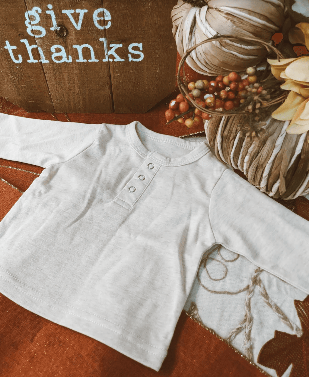Baby Oatmeal Henley T-shirt, VSC Collection - Two Wild Roses Boutique