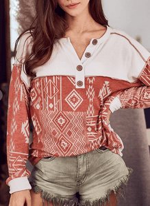 Azusa | Aztec French Terry Henley Pullover - Two Wild Roses Boutique