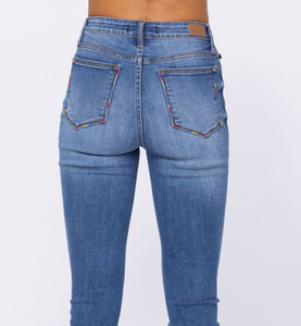 Curvy Judy Blue | Rocklin Rainbow Embroidered Skinny Jeans