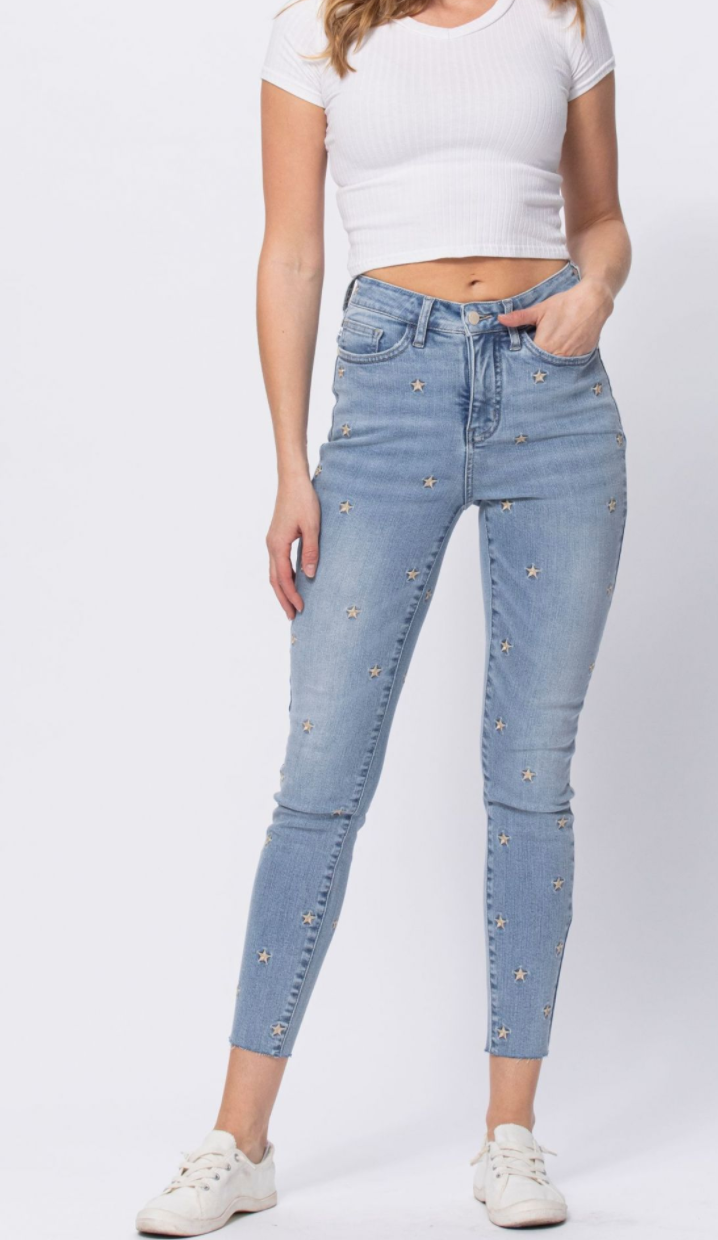 Judy Blue | High Rise Skinny Star Embroidered Jeans