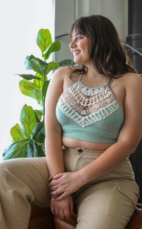 High Neck Crochet Lace Trim Bralette – Joanie's Crafts, Gifts