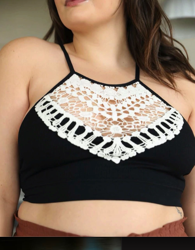 Black Lace Crochet Halter Neck Bralette – KesleyBoutique