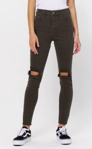 Cello | High Rise Distressed Skinny | Forest Green
