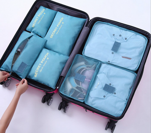 Sky Blue Travel Storage Bag Set, 7 pieces
